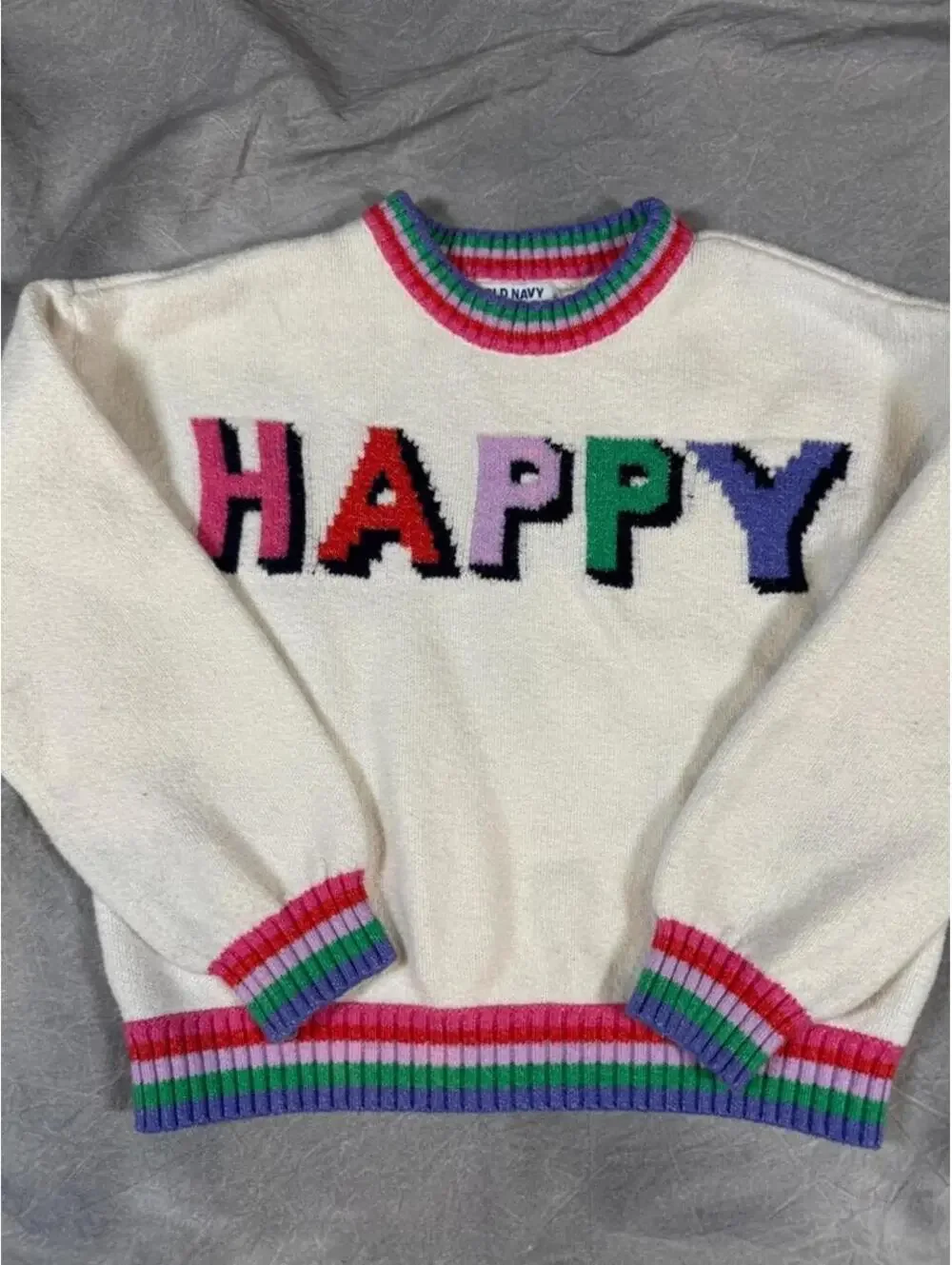 Old Navy Happy Rainbow Striped Knit Sweater Girls L 10-12 Retro Y2K